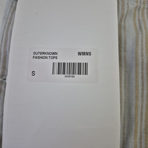 Outerknown Top Womens S Gray Striped Fashion Sample Button Up‎ Empire Crop NEW - Picture 3 of 6